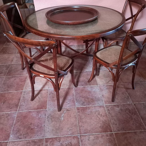 Monastic style dining set used, 4 to 6 seats, mahogany