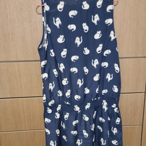 Zara blouse dress L-XL used, blue with cat pattern