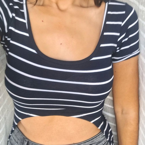 Asymmetric striped navy blouse like new, cotton