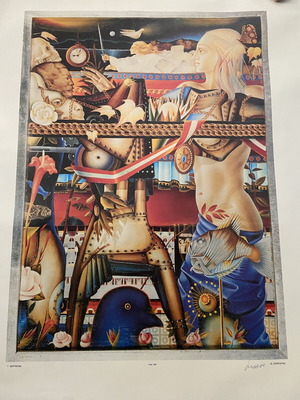 Signed poster by Georgios Derpapas used, surrealist art 1989