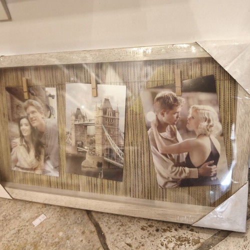 Wooden photo frame with clips and string, 24x44cm