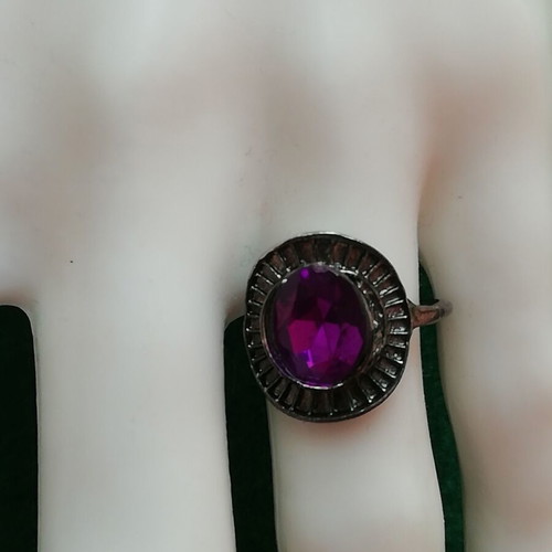 Bronze boho style solitaire ring new with purple semi-precious stone