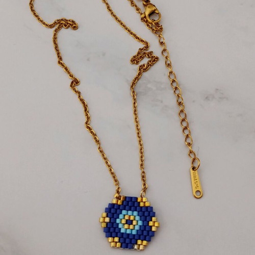 Handmade geometric evil eye necklace with Miyuki beads made to order