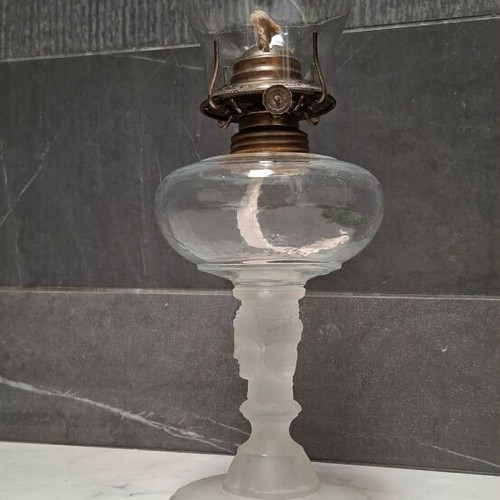 Antique Satin Glass Duncan Three Face Oil Lamp used, c. 1878
