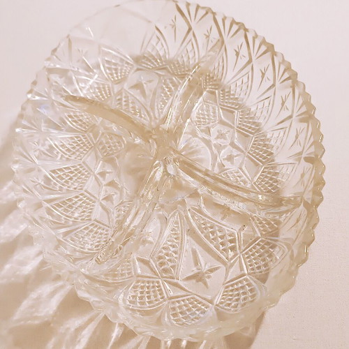 Vintage French Crystal Divided Serving Dish like new, pressed glass