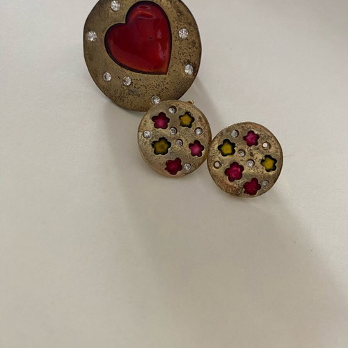 Arktos jewelry set earrings and adjustable ring like new, gold color