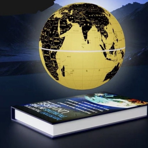 Magnetic Floating Globe with Gold and Black Map, New