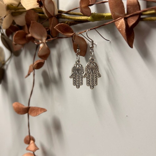 Hamsa earrings silver, new, handmade with stainless steel hooks