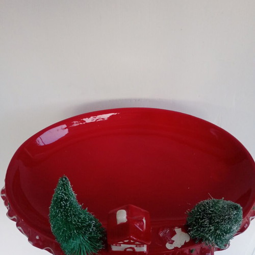 Christmas ceramic platter used with house and tree design