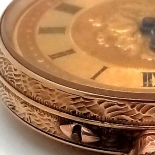 Golden pocket watch 1918 used, 9 carat gold, floral motifs