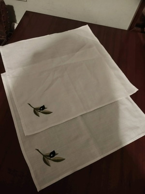 Linen kitchen towels new, set of 2 with olive embroidery