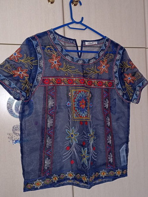 Axel transparent embroidered blouse size L 40 new, blue and pink