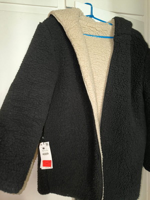 Bershka teddy jacket new, reversible, size XS-S, black and beige