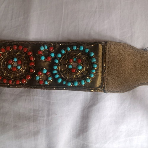 Vintage handmade boho ethnic belt with beads and suede 100cm like new