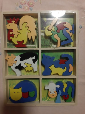 Wooden puzzles for 2+ years, new, closed and unused