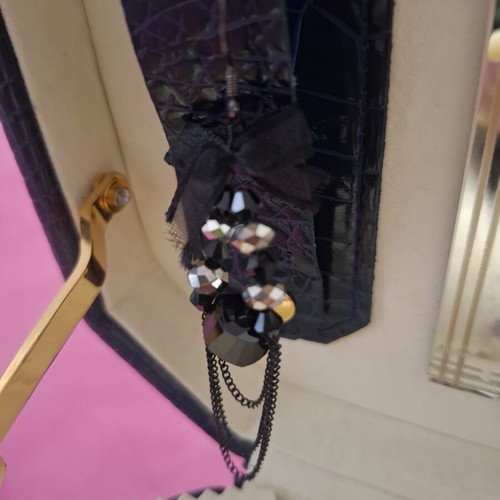 Handmade black bow and chain dangle earrings like new