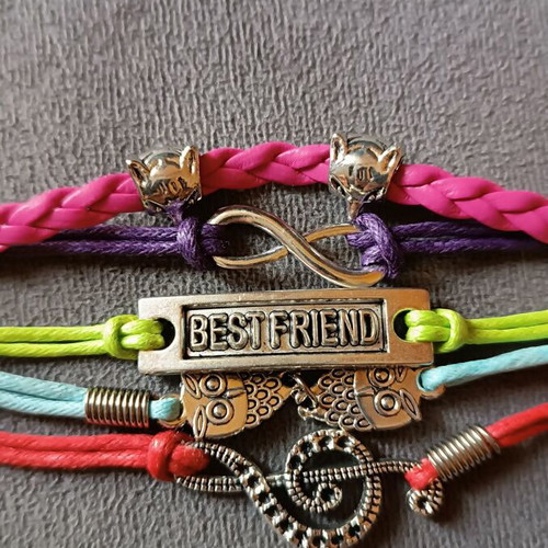 Best Friends bracelet new with multiple layers of leatherette and colorful cords