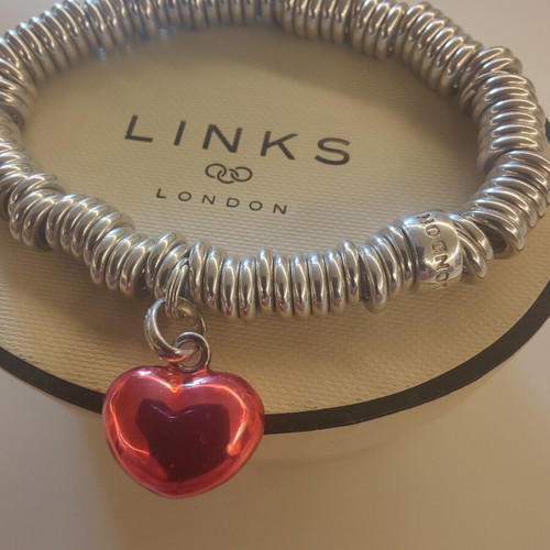 Links of London Sterling Silver Sweetie Bracelet with Red Heart Charm