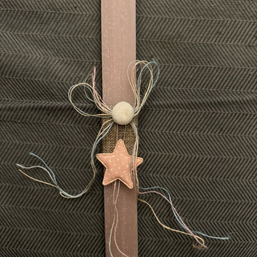 Easter candle flat light pink new with Pom Pom and fabric star