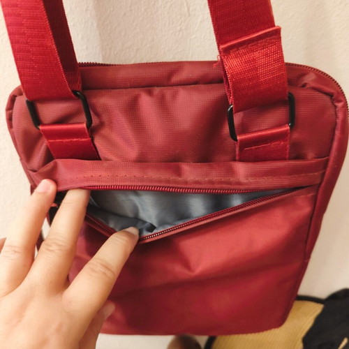Waterproof red shoulder and hand bag for tablet