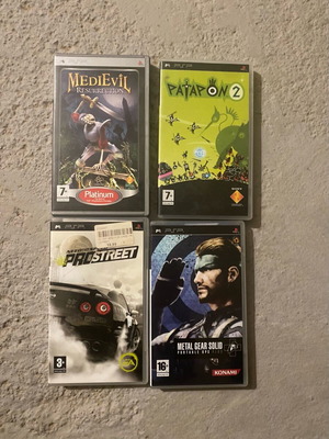 PSP games used, pack with Patapon 2, Metal Gear Solid, Medievil, Need for Speed