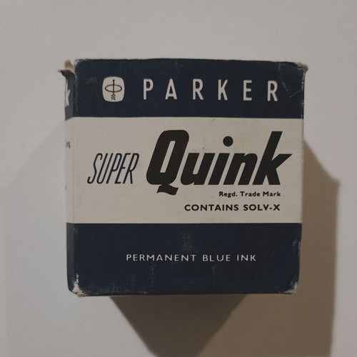 Permanent blue ink "PARKER - SUPER QUINK", in a glass bottle in its box, I think it is full.