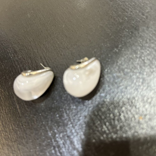 Drop Style Earrings with White Marble Effect and Silver Detail like new
