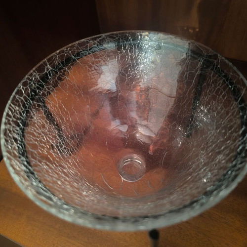 Decorative crackle bowl with metal base like new