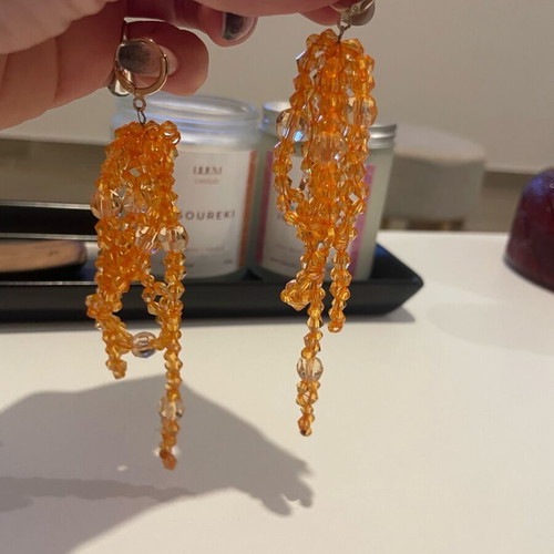 Beaded earrings like new with gold hoops