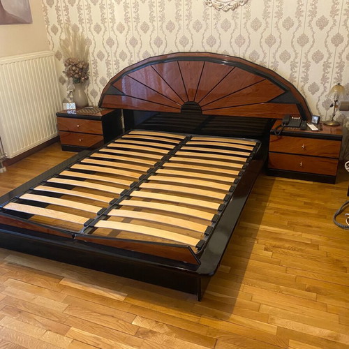 Bedroom set with bed, 2 nightstands, dresser, mirror and vanity, cherry wood