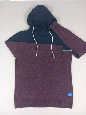 Jack & Jones Originals πλεκτό φούτερ με κουκούλα σε μπορντό και μπλε σκούρο, μέγεθος M