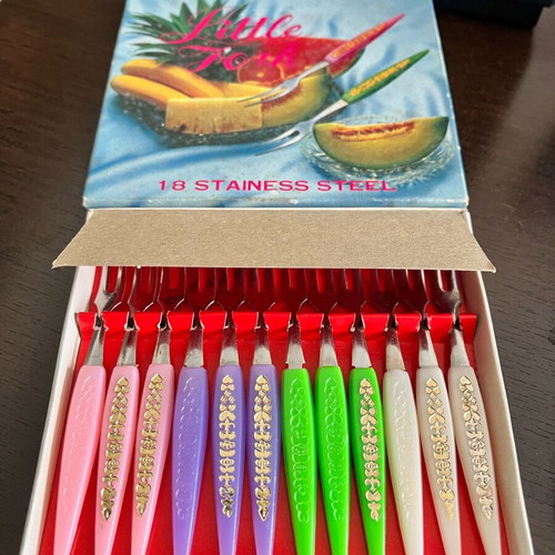 Vintage forks set of 12 new, assorted colors from 1970