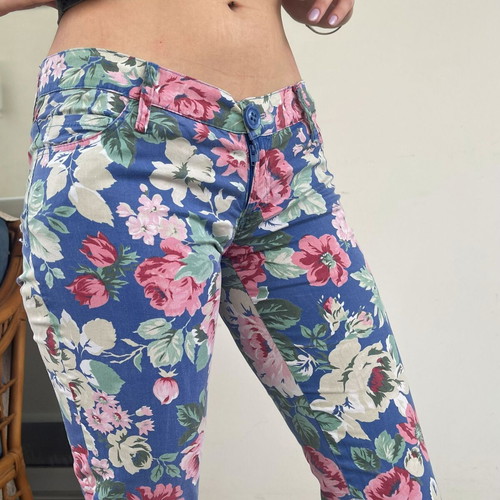 Blue Floral Slim-Fit Pants used, vintage Y2K aesthetic