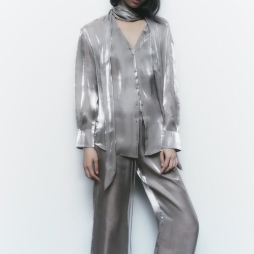 Zara Silver Shiny Shirt Like New, Size Small