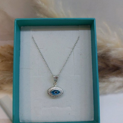 Silver necklace with evil eye new