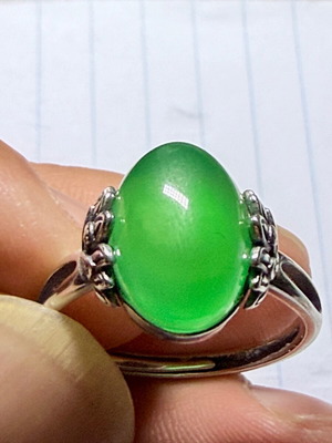 Δαχτυλίδι Vintage 925 Sterling Silver με Μεγάλο Πράσινο Χαλκηδόνιο, Ρυθμιζόμενο