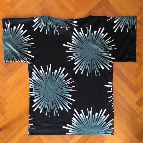 Boxy dress Vero Moda used, black with Japanese patterns M/L