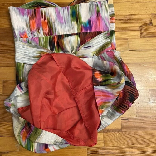 Warehouse medium strapless silk dress used, multicolor