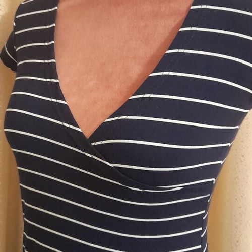 Reline Striped Blouson Dress new navy