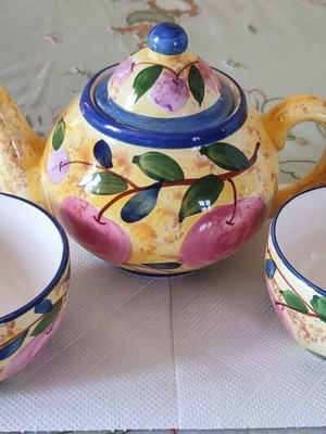 Vintage ceramic tea set 3 pieces, fruit design