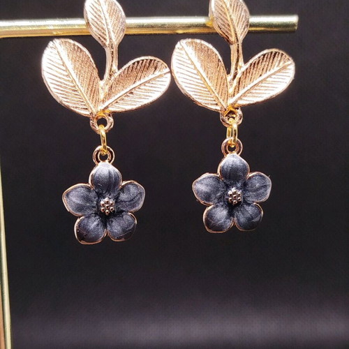 Handmade earrings with grey-black iridescent flowers