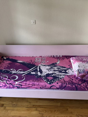 Children's wooden single bed-sofa in pink shade, used