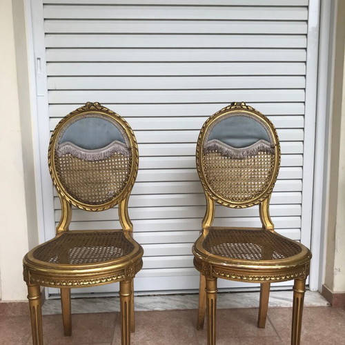 Louis XVI chairs used, pair with gilding