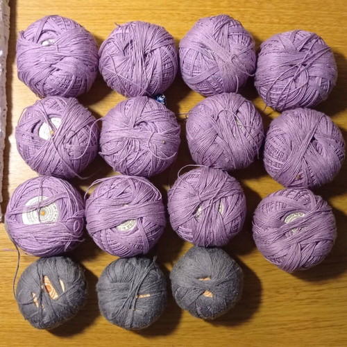 Knitting and embroidery yarns new, cotton, gray and lilac