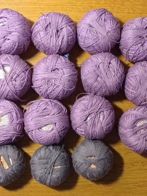 Knitting and embroidery yarns new, cotton, gray and lilac