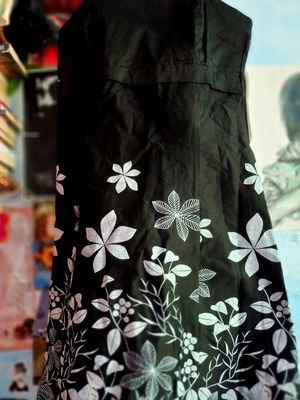 Mim summer dress with floral motifs, black and white, size M