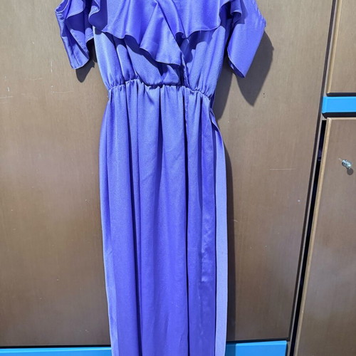 Satin-type lilac dress wrap style like new with belt