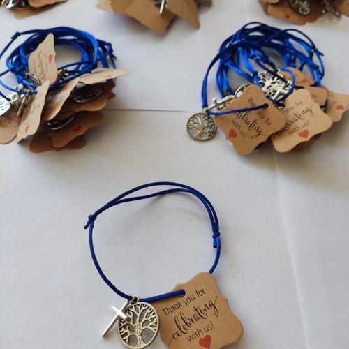 Martyrika baptism bracelets set of 67, handmade, blue and silver