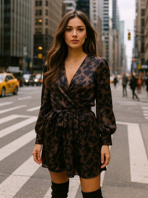 Souvenir wrap dress with animal print, size S, like new