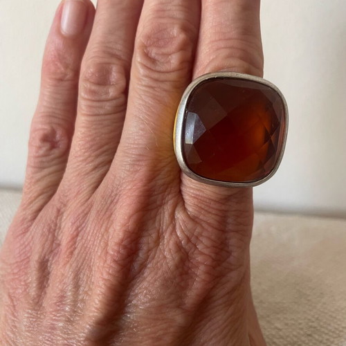 Statement ring silver with large citrine like new